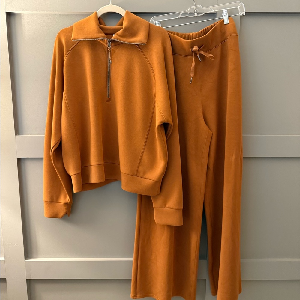 Women's Spanx Air Essentials Rust Zip-Up Sweater and Wide Leg Pants Set 1X